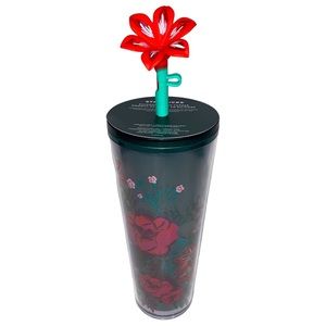 NWOT Starbucks Holiday 2022 Enchanted Forest Flower Straw Topper 24 oz Tumbler